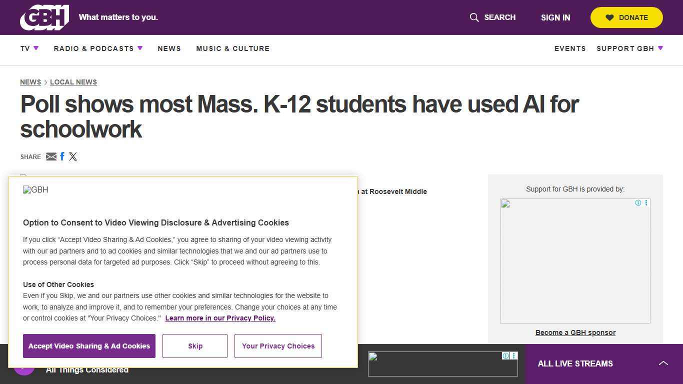 Poll shows most Mass. K-12 students have used AI for schoolwork GBH