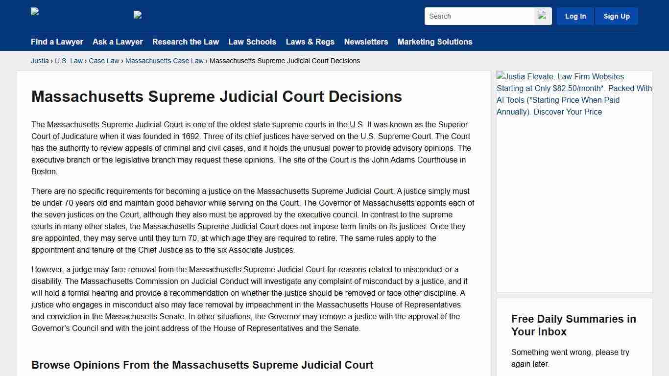 Massachusetts Supreme Judicial Court Decisions :: Massachusetts Case Law :: Massachusetts Law :: U.S. Law :: Justia